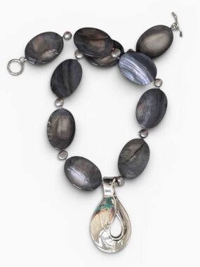 Simon Sebbag .925 Sterling Silver Black Lip Mother of Pearl Pendant Necklace